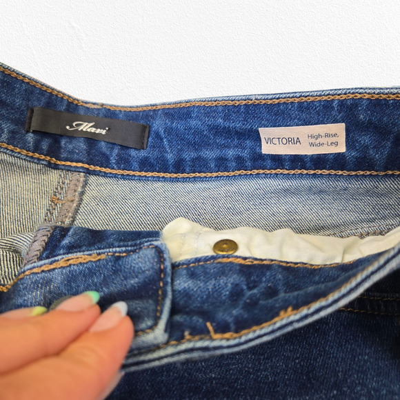 Mavi Dark Wash High Rise Wide Leg Raw Hem Victoria Flare Mom Jeans Size 28 - Picture 10 of 11